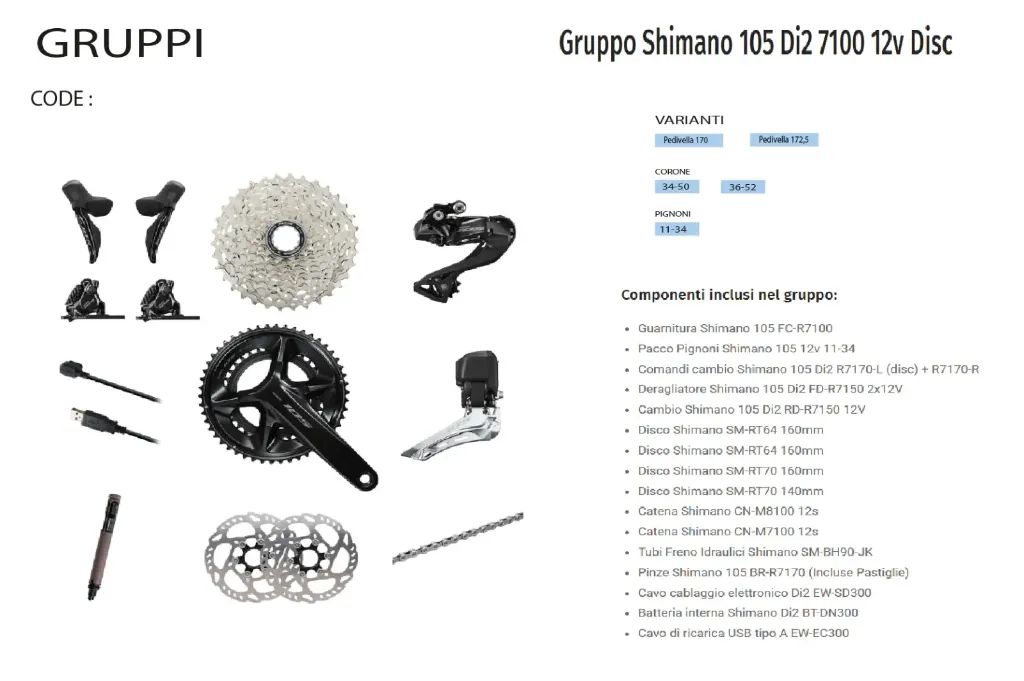 Gruppo Shimano 105 Di2 7100 12v Disc (170, 34-50)