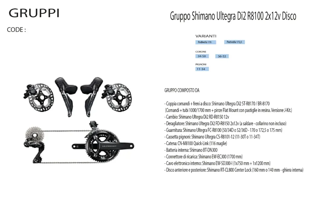 Gruppo Shimano Ultegra Di2 R8100 2x 12v Disco (170, 34-50)